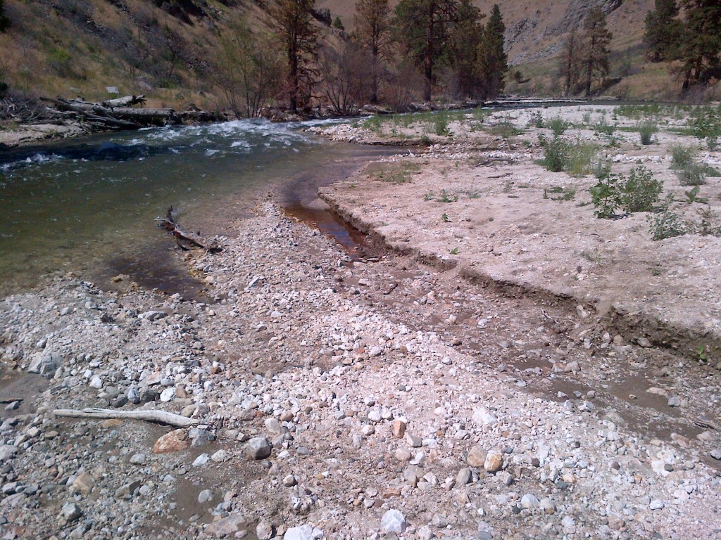 South Fork Boise River flows cut a channel through the sediment.